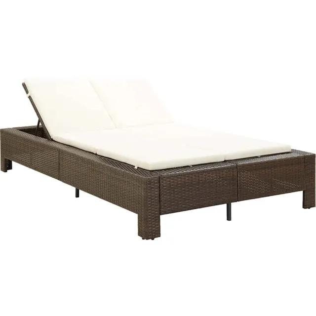 vidaXL Ligbed met kussen 2-persoons poly rattan bruin, foto 2