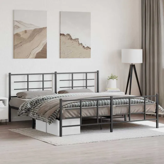 vidaXL Bedframe met hoofd- en voeteneinde metaal zwart 193x203 cm