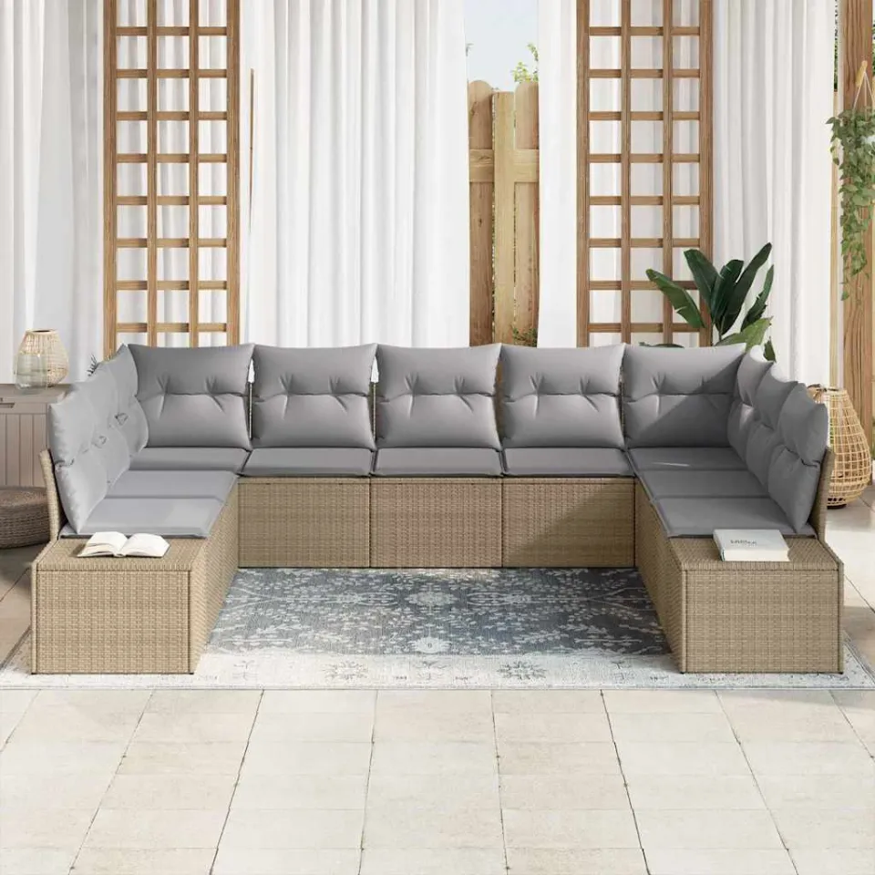 vidaXL Tuin Sofa Set 9 st Beige poly rattan, foto 3