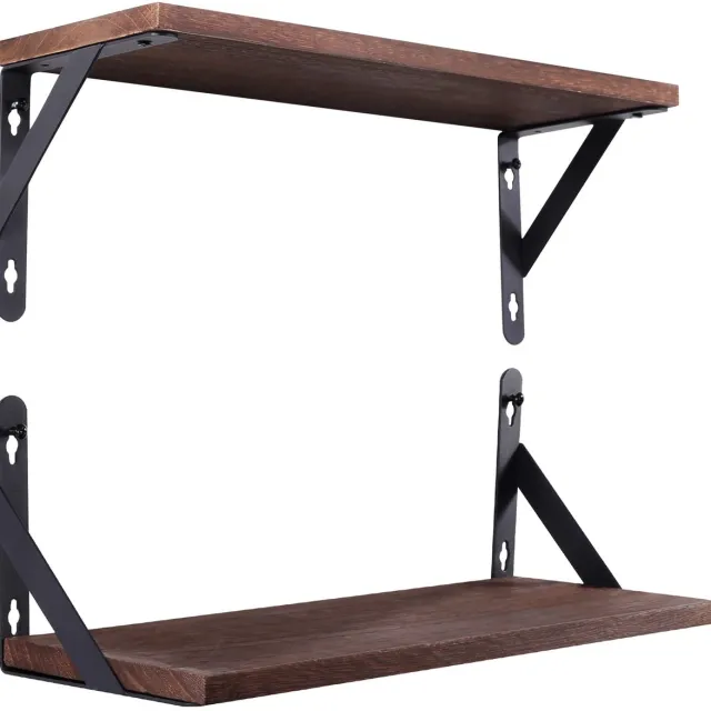 Famanu Set van 2 wandplanken, zwevende planken van rustiek hout, afmetingen 42,5 x 15 x 14 cm, functioneel rek voor keuken, kantoor en woonkamer Naturel