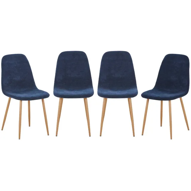 sweeek Set van 4 stoelen houtdecor en stof - vera Blauw