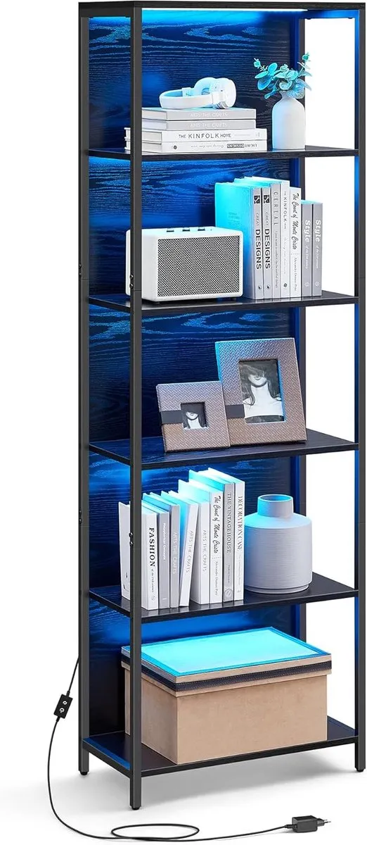 Hoppa! Boekenplank - Ebbenhout Zwart - Staal, Spaanplaat - 60 x 30 x 178 cm (B x D x H)
