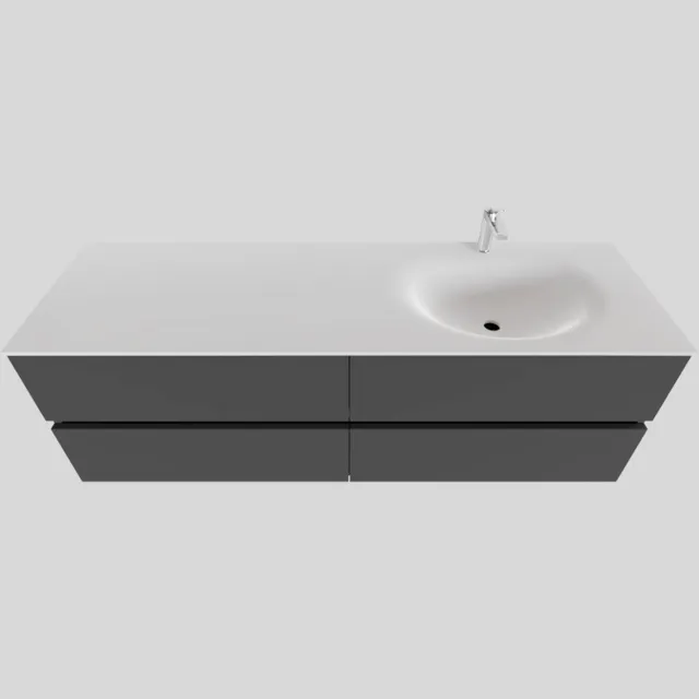 Boss & Wessing Badkamermeubel Solid Surface BWS Stockholm 150x46 cm Rechts Mat Antraciet 4 Laden (met 1 kraangat)