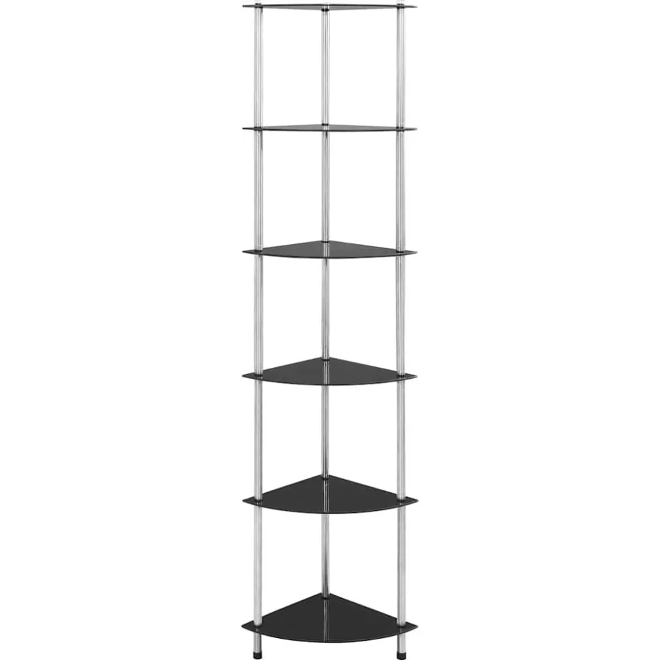 vidaXL Kastje 6-laags 30x30x160 cm gehard glas zwart