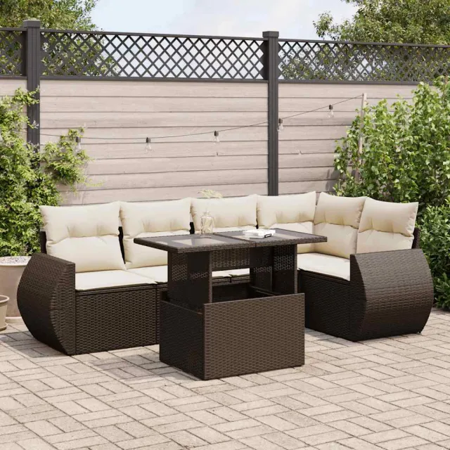 vidaXL 6-delige Loungeset met kussens poly rattan bruin, foto 2