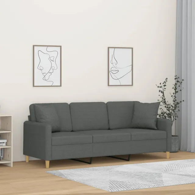 vidaXL Driezitsbank met sierkussens 180 cm stof donkergrijs grijs