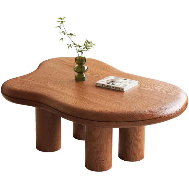 GUYII Design salontafel hout – moderne organische vorm – massief hout look – lage koffietafel woonkamer – Scandinavisch stijl Donker hout
