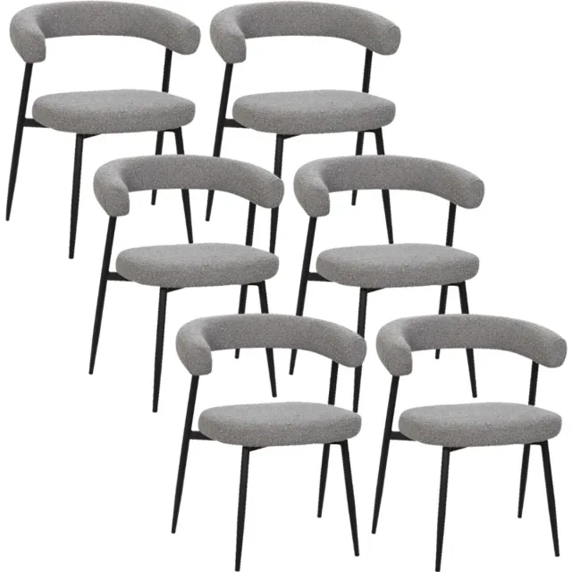 BukkitBow Eetkamerstoel / Keukenstoel - Geschikt als Make-up Stoel - Chenille Stof & Metalen Onderstel - Open Design - Grijs - 6 Stuks