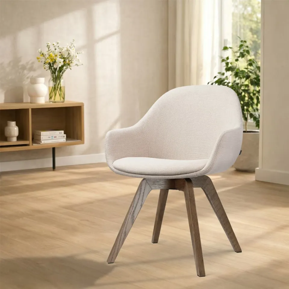 Nolon Noor-Mae draaibare eetkamerstoel beige - walnoot houten onderstel, foto 2
