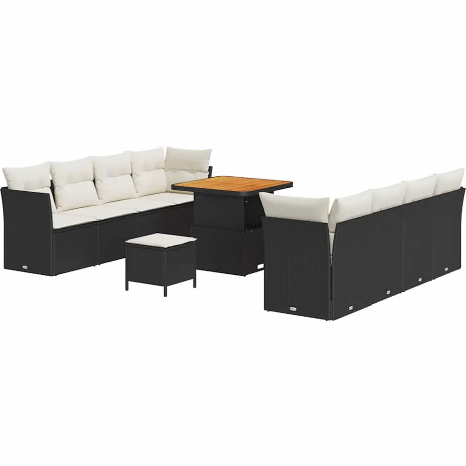 vidaXL Tuinbankenset 11 st Zwart poly rattan