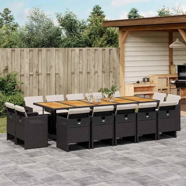 vidaXL 15-delige Tuinset met kussens poly rattan zwart, foto 2