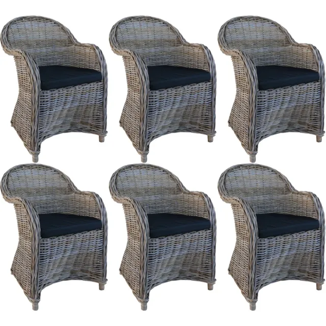 Decomeubel Rotan Stoel Kubu Grey met zwart Kussen - set van 6 stoelen