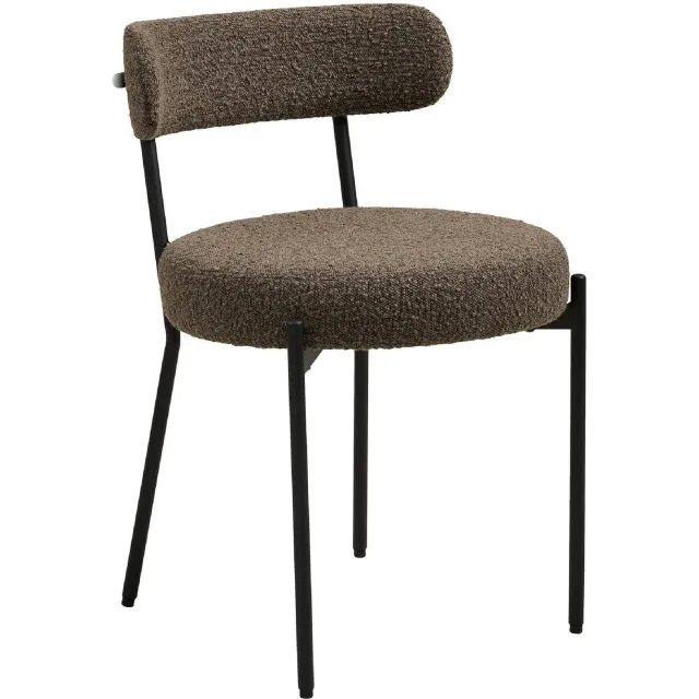 Nest of Nora Set van 2 - Nest of Nora Eetkamerstoel Jaro bouclé eetkamerstoelen - Zwarte poten - Bruin