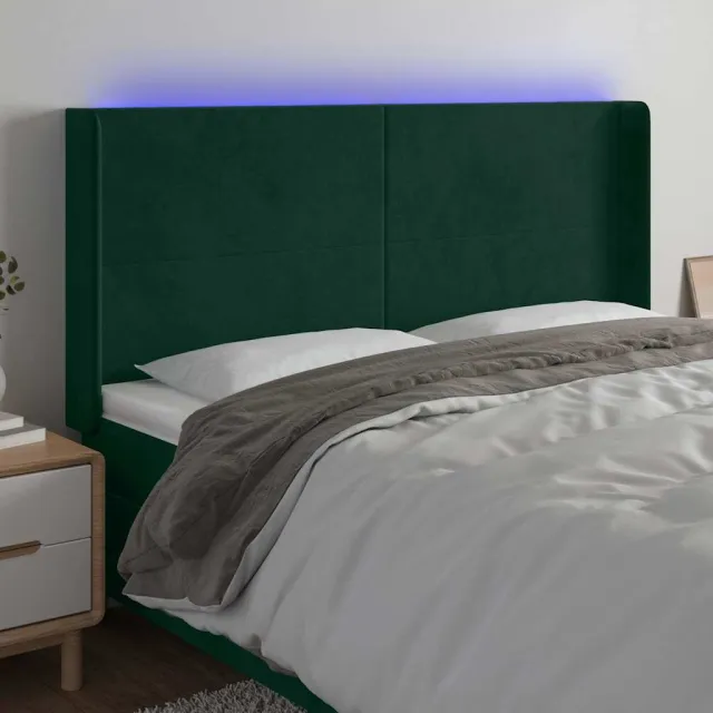 vidaXL Hoofdbord LED 203x16x118/128 cm fluweel donkergroen groen
