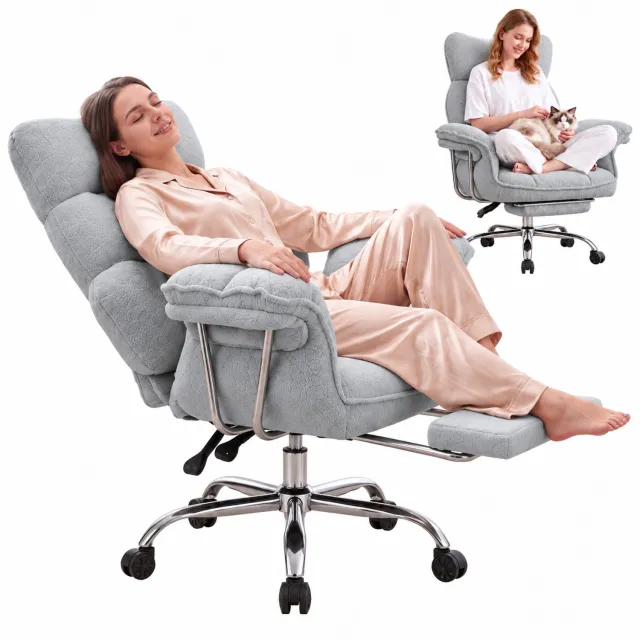 Dowinx Bureaustoel - Ergonomische Gamestoel - Ergonomische Gamestoel - Grote Bureaustoel - Gamestoel met voetsteun - Verstelbare Gamingstoel - Tot 181 kg - Game bureaustoel chair - Teddy fleece - Bureaustoelen - Bureaustoel pocketvering - Grijs