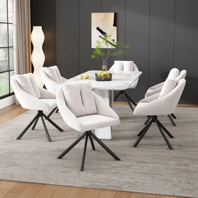 intebiki 360° draaibare eetkamerstoelen - set van 6 - fauteuil voor de woonkamer - holle rugleuning en dik zitkussen - keukenstoelen - Fluwelen - ergonomische stoel - geschikt voor slaapkamers en woonkamers - beige