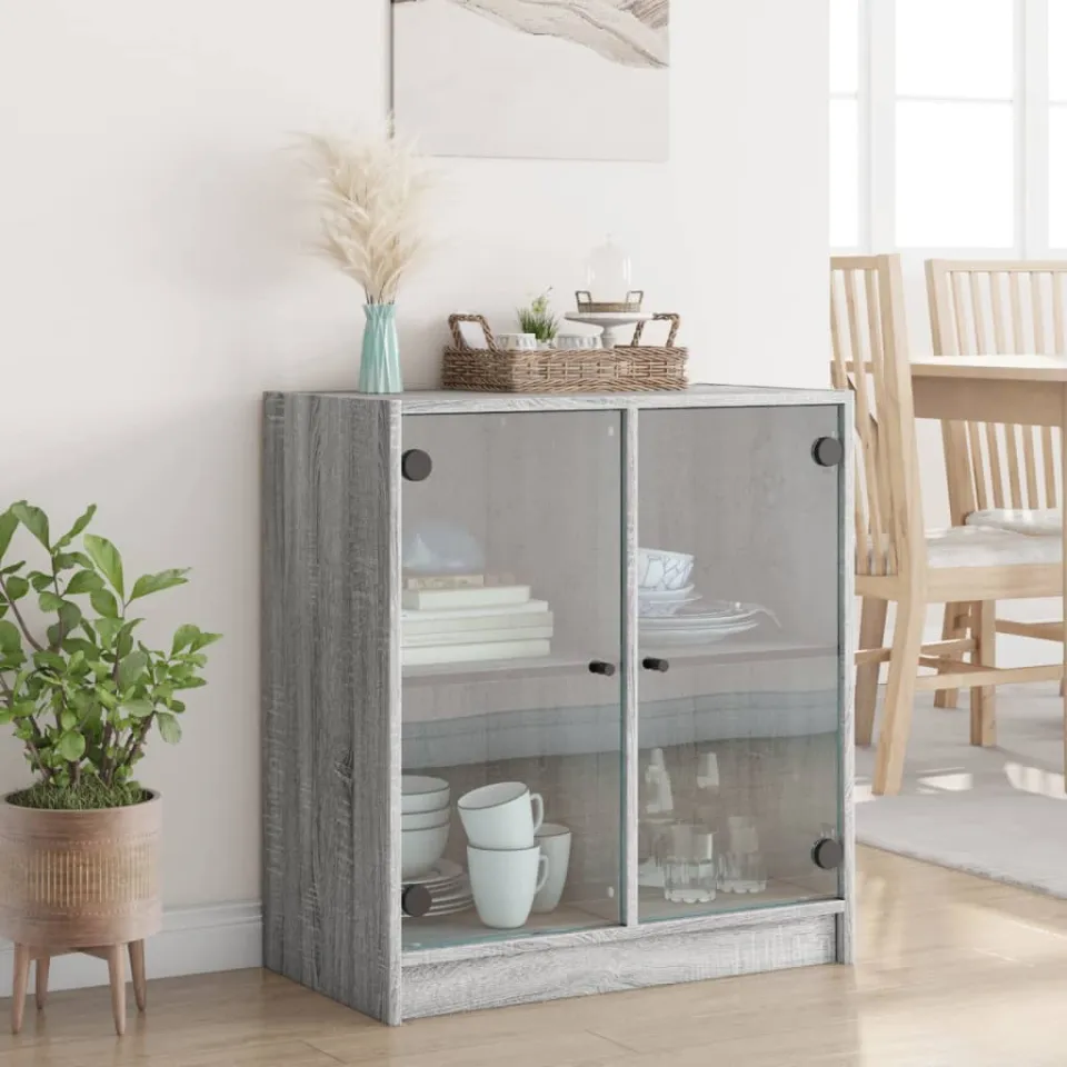 vidaXL Bijzetkast met glazen deuren 68x37x75,5 cm grijs sonoma eiken, foto 3