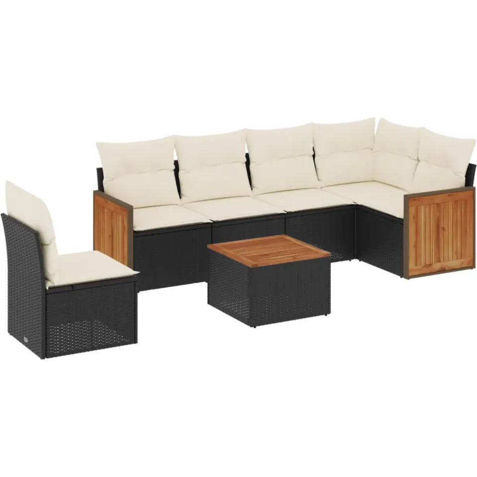 vidaXL 7-delige Loungeset met kussens poly rattan zwart