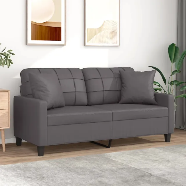 vidaXL Tweezitsbank met sierkussens 140 cm kunstleer grijs