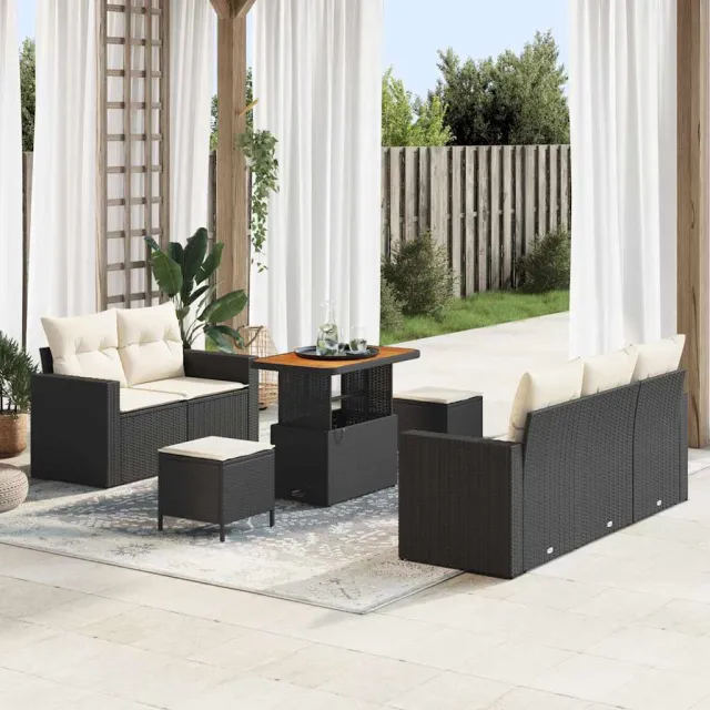 vidaXL Tuin Sofa Set met kussen 8 pcs Zwart poly rattan, foto 2