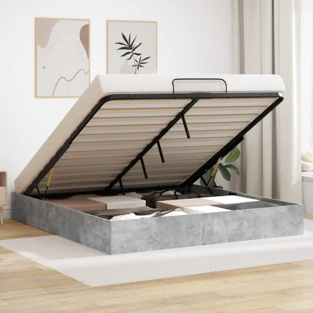 vidaXL Ottoman Bedframe Beton 180 x 200 cm Geconstrueerd hout Grijs