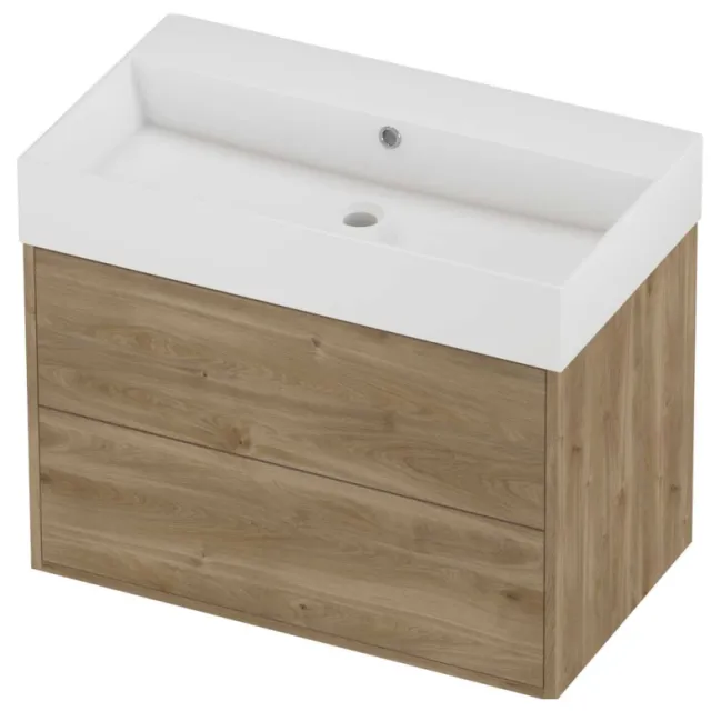 Proline Zara Badmeubelset Porselein Loft Zonder Kraangat 80x46x65 cm Glans Wit Cider Oak Eiken