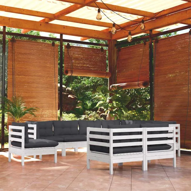 vidaXL 10-delige Loungeset met kussens massief grenenhout wit, foto 2