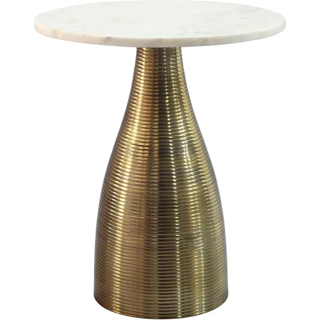 Ervesto Bijzettafel - Salontafel - Goudkleurig - Wit Marmer - 40 cm - Handgemaakt Bruin