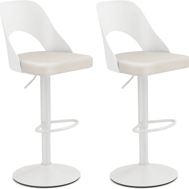 Costway Barkrukken, set van 2, barstoelen, 360 graden draaibaar, in hoogte verstelbare draaistoel, keukenstoelen met kunstleren zitting en rugleuning, voor bartafel, keuken, zithoogte 63-83 cm, modern Wit