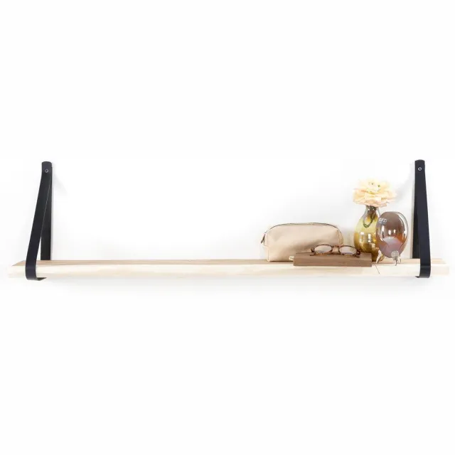 Tall Men Standing Houten Wandplank 160 cm | incl. Zwarte leren banden | Live Edge | Robuust | Duurzaam – Stijlvol bruin