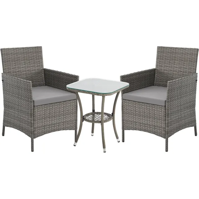 SVITA Brooklyn Bistro tuinmeubelset 3-delig - Rotan Buiten Tuin Lounge Grijs