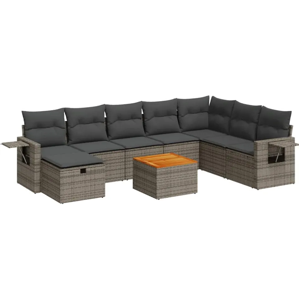 vidaXL 9-delige Loungeset met kussens poly rattan grijs, foto 3