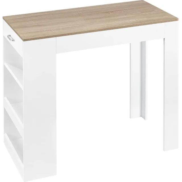 BukkitBow Bartafel met Opbergruimte en Lade - Stevig Hout - Ingebouwd Wijnrek - 100x100x50cm - Wit met Eikenhouten Blad