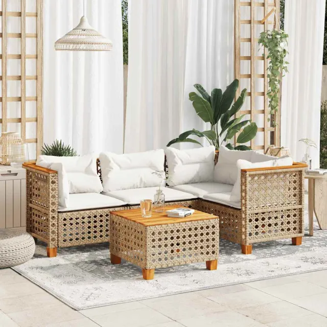vidaXL 5-delige Loungeset met kussens poly rattan beige, foto 2