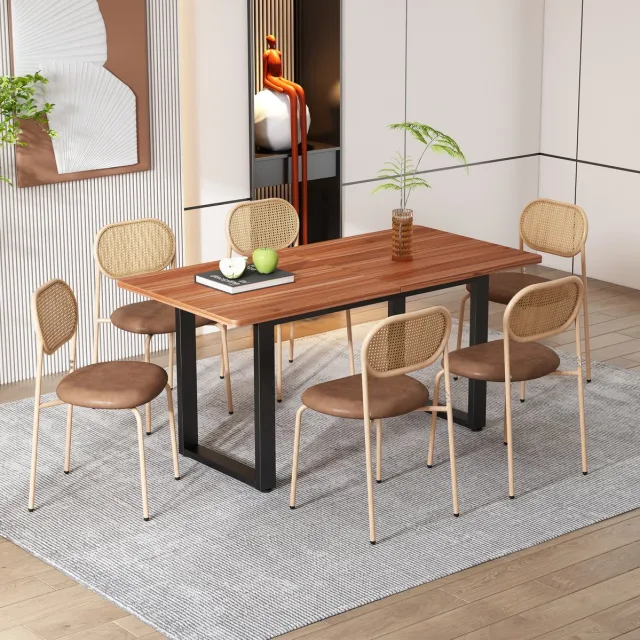 Wishdor Eetkamerstoel set van 6 - Rotan rugleuning - Metalen vierpoot - Modern design - Eetkamer woonkamer restaurant - Bruin - Zonder armleuningen - 80 x 46 cm Brown