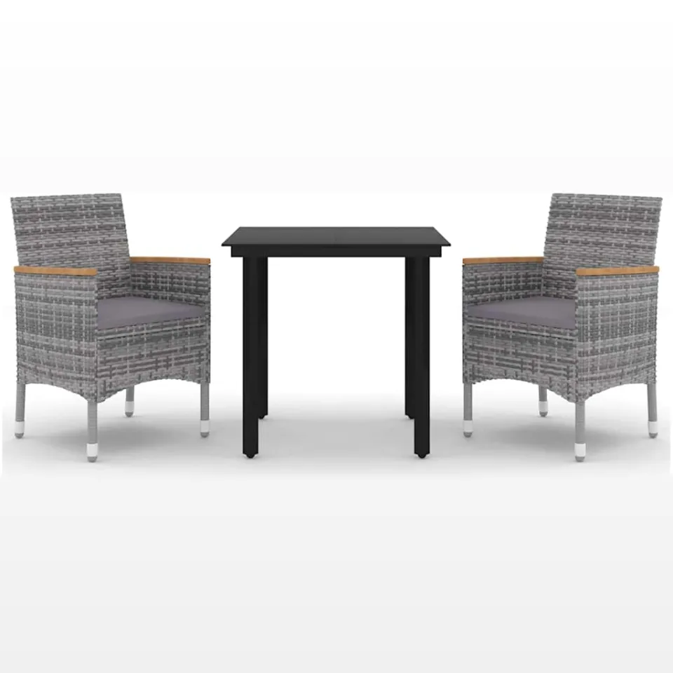 vidaXL 3-delige Tuinset met kussens poly rattan en glas grijs, foto 3