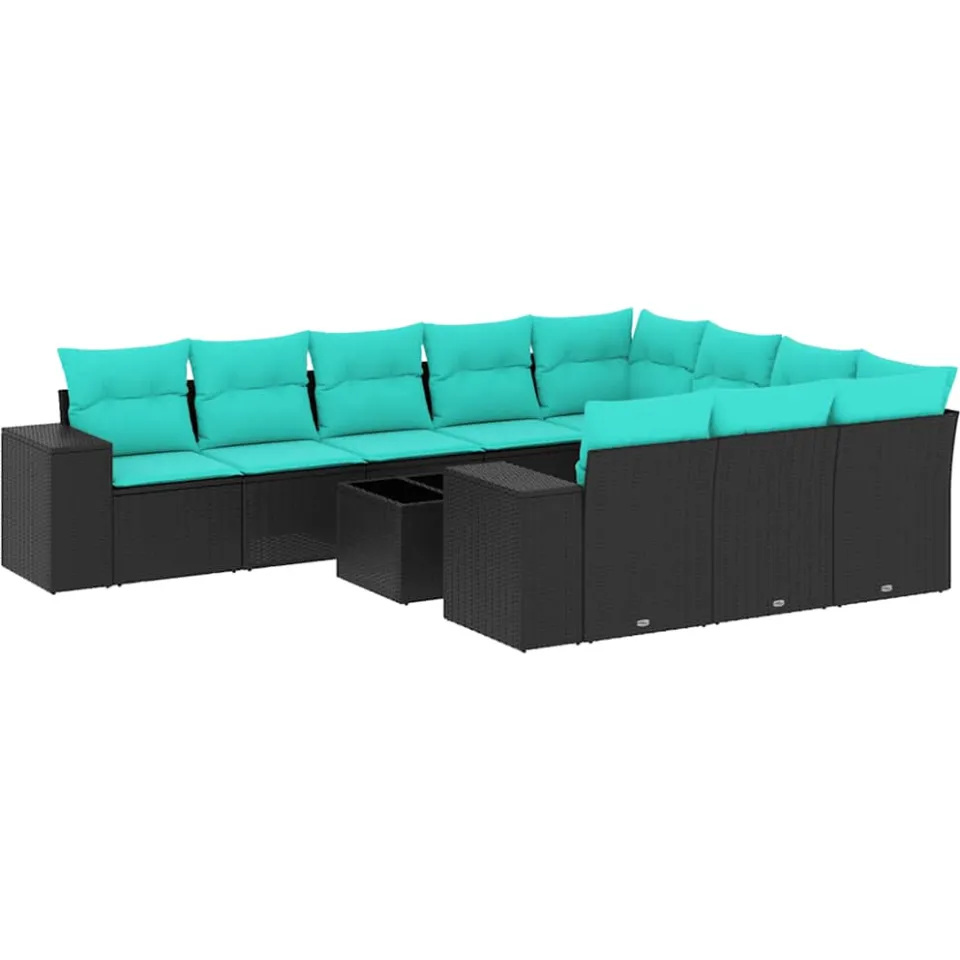 vidaXL 11-delige tuinbankset met kussens, zwart polyrotan, foto 3