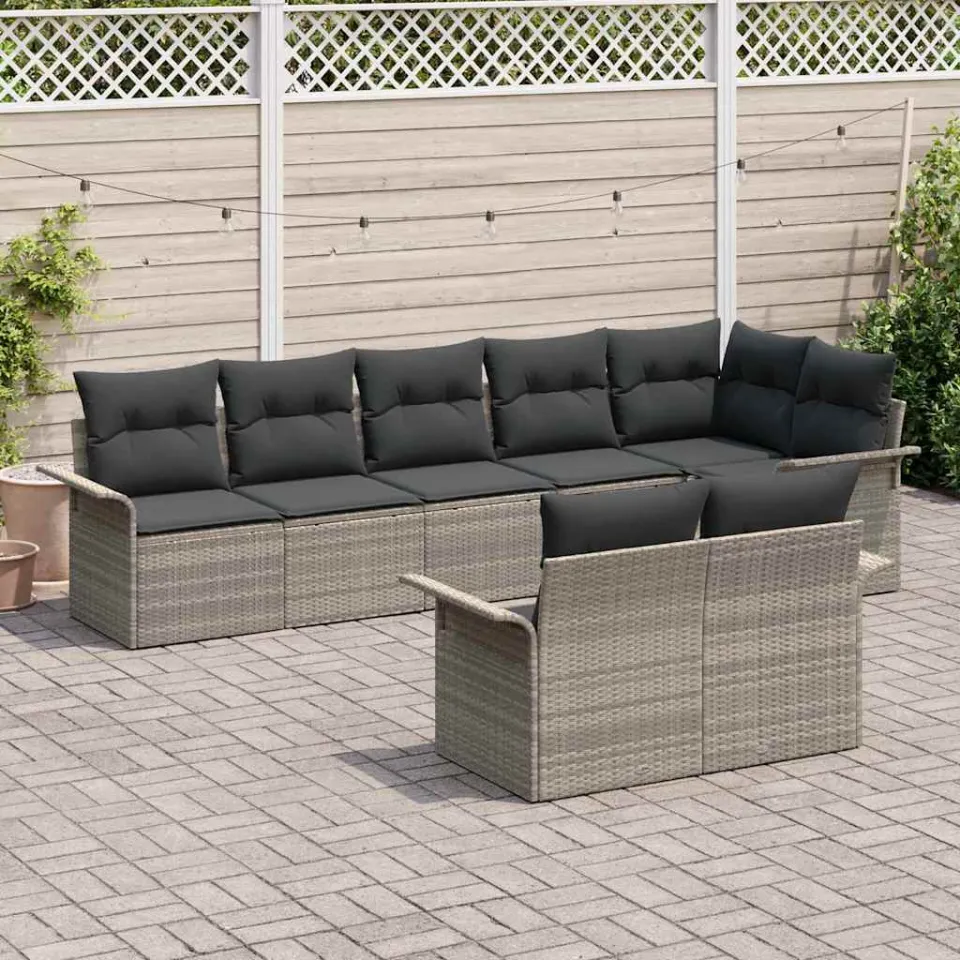 vidaXL Tuin Sofa Set 8 st Lichtgrijs poly rattan, foto 3