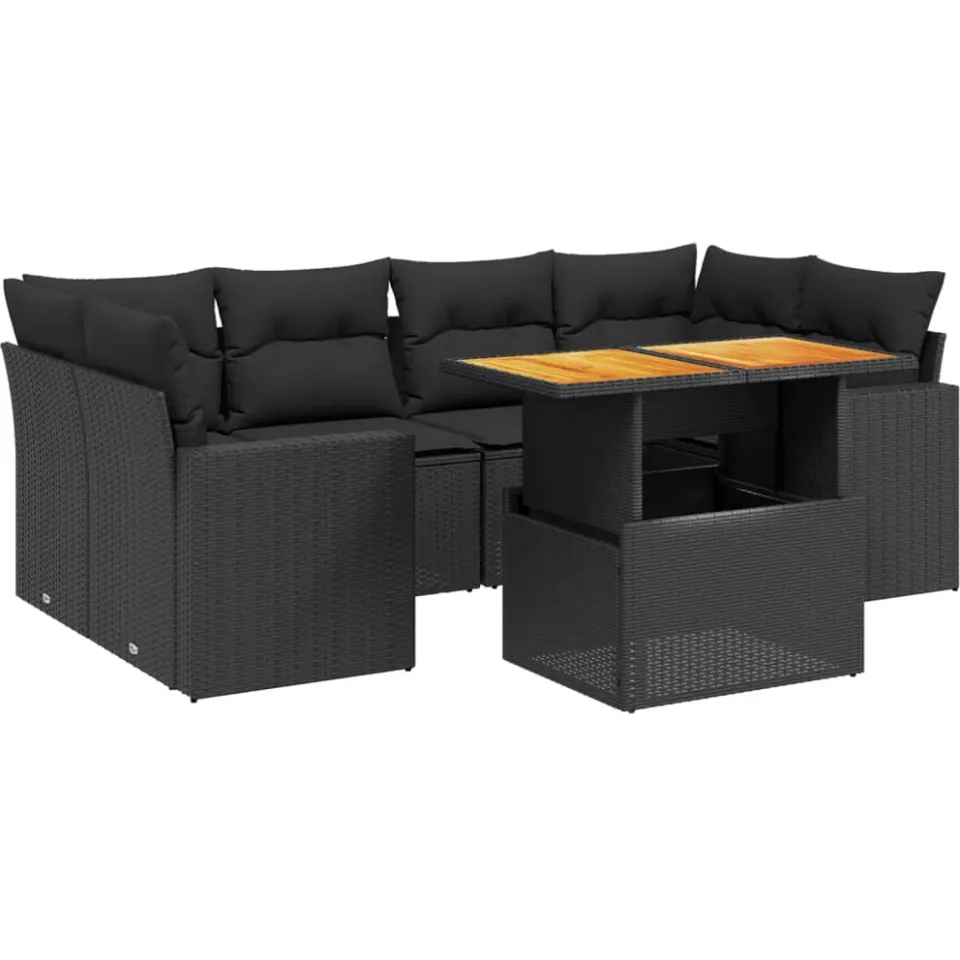 vidaXL 7-delige Loungeset met kussens poly rattan zwart, foto 3