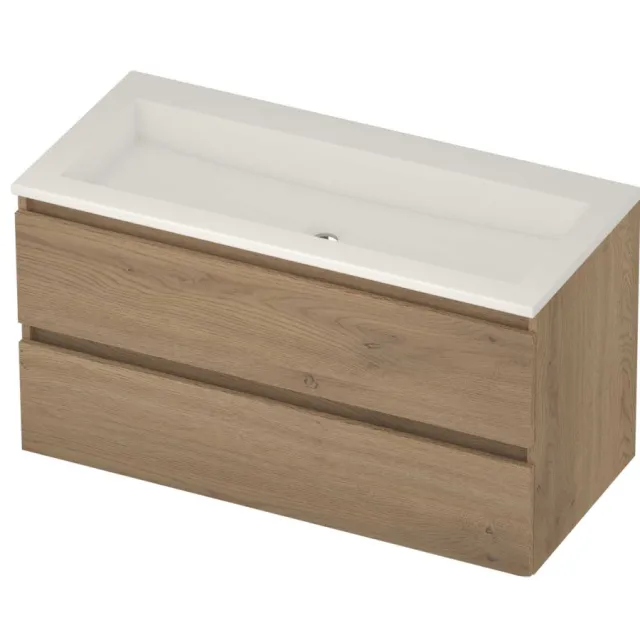 Basic-Line Aura 46 Badmeubelset Acryl Zonder Kraangat Greeploos 100x46x54 cm Pure Oak Glans Wit