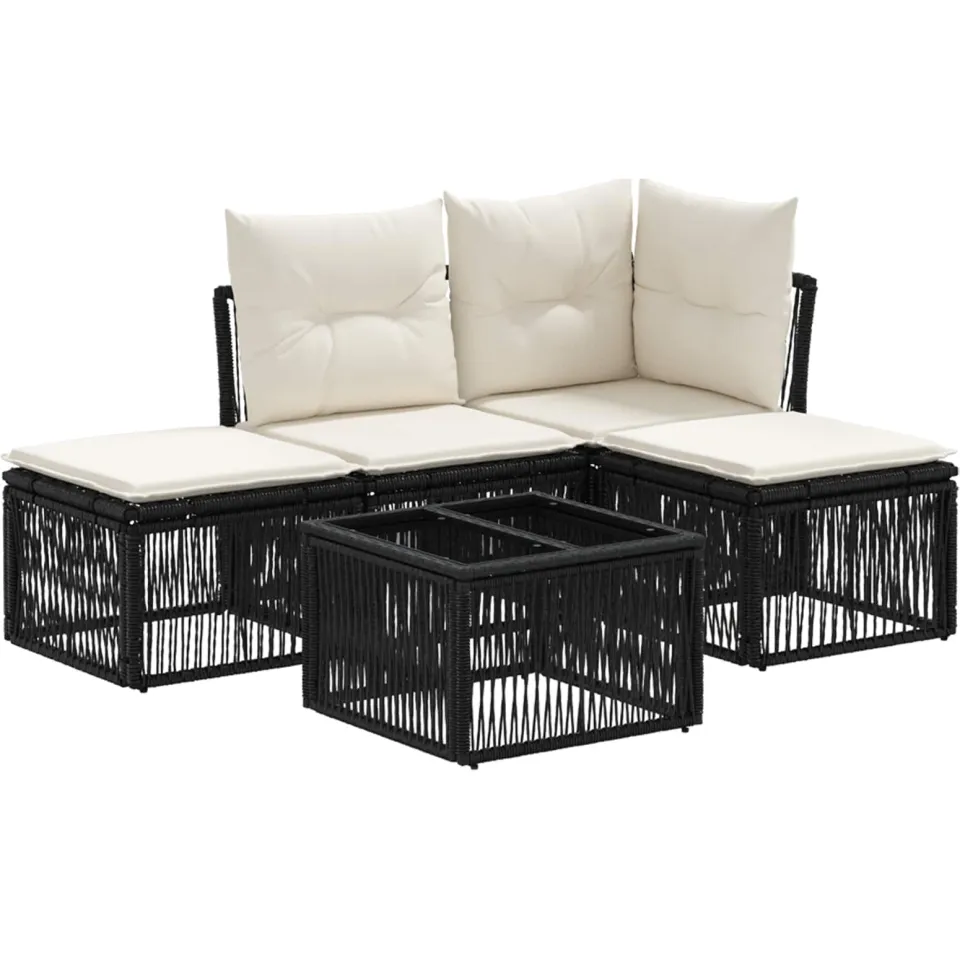 vidaXL Tuinbankenset 5 st 4-zits Zwart poly rattan