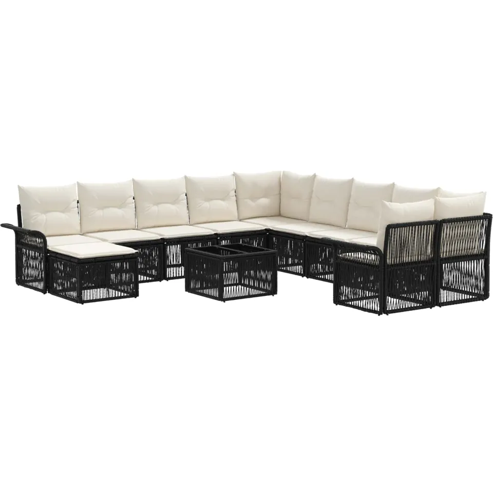 vidaXL Tuinbankenset 12 st 11-zits Zwart en Cream Wit poly rattan, foto 3