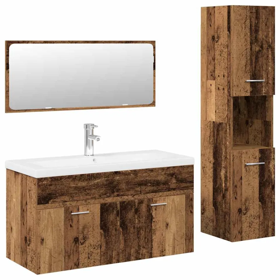 vidaXL 4-delige Badkamermeubelset bewerkt hout oud houtkleurig bruin, foto 3