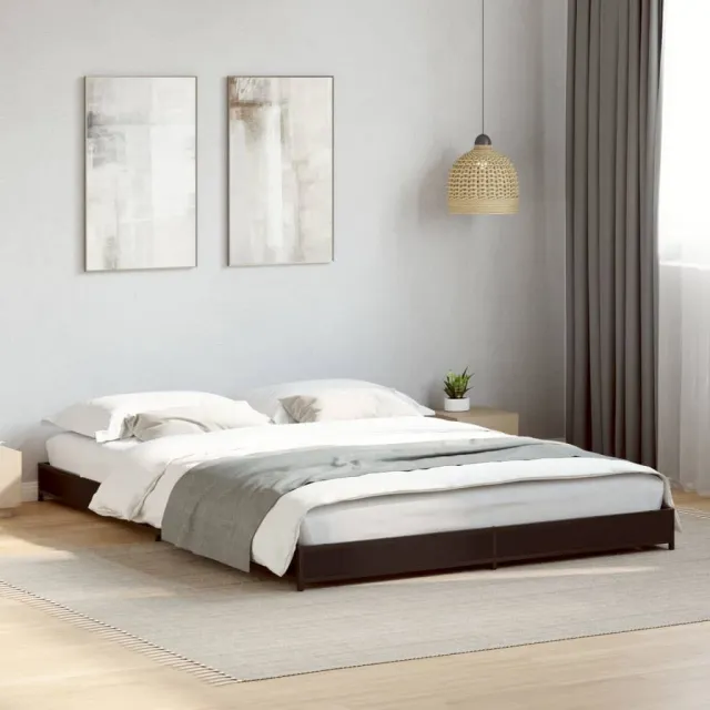 vidaXL Bedframe bewerkt hout metaal zwart 135x190 cm