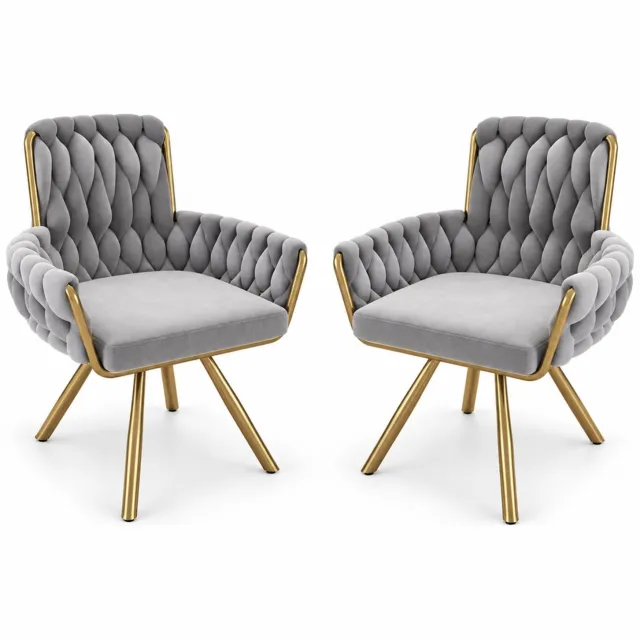 City long dragon LONG DRAGON - Velvet eetkamerstoelen - Set van 2 - 360 graden draaibaar - Vier metalen poten - Voor woonkamer en slaapkamer - Grijs