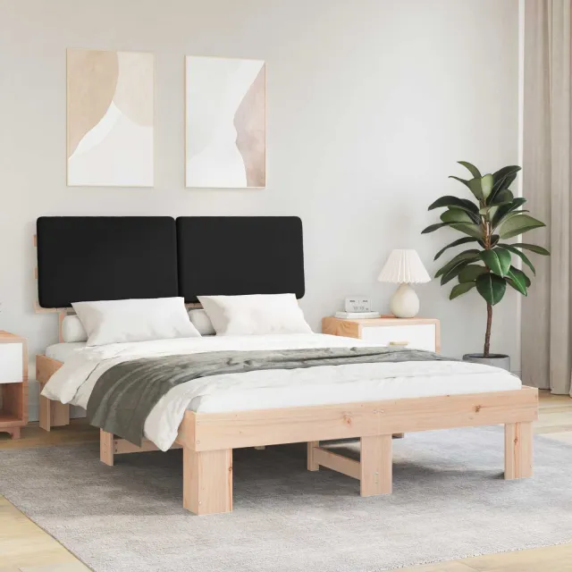 vidaXL Bedframe met Gevoerd Hoofdgedeelte Zwart 140 x 190 cm
