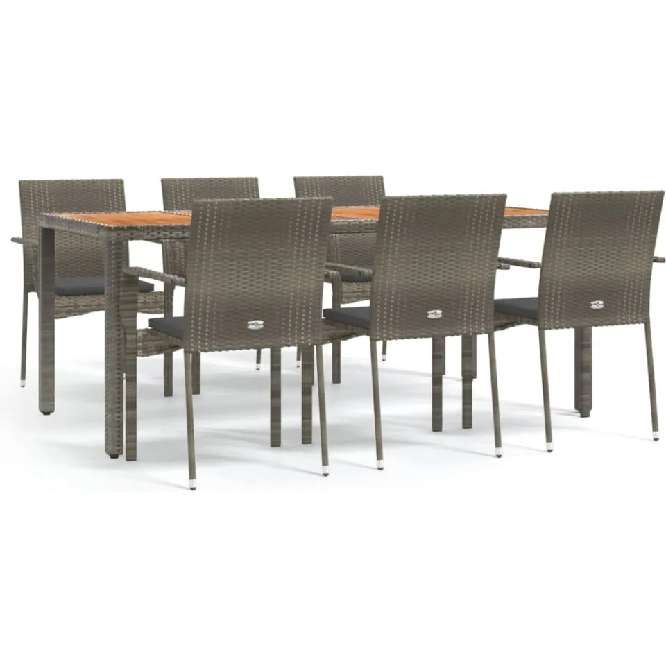 vidaXL 7-delige Tuinset met kussens poly rattan grijs