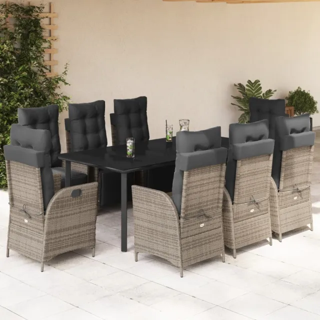 vidaXL 9-delige Tuinset met kussens poly rattan grijs, foto 2