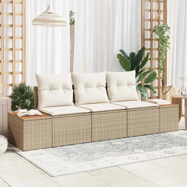 vidaXL Tuin Sofa Set 3 st Beige poly rattan, foto 2