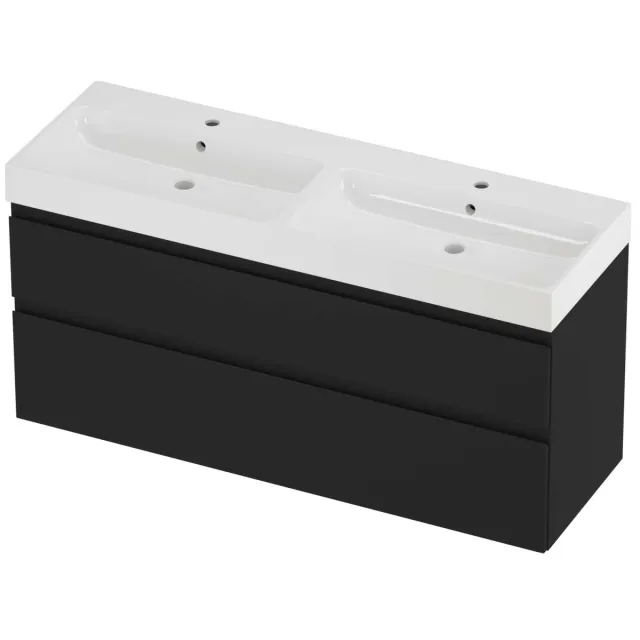 Proline Podium Badmeubelset Polystone Loft Dubbel 140x46x70 cm Glans Wit Mat Zwart